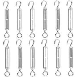 KEILEOHO Pack of 6 M5 Turnbuckles Stainless Steel, 122 mm Adjustable Turnbuckle Hook and Eyelets, Wire Tensioner Stainless Steel Rope Tensioner for Sail Attachment, Washing Line