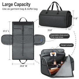 Convertible Garment Bag with Shoulder Strap, Carry on Duffel Bag Waterproof Garment for Men Women - 2 in 1 Hanging Suitcase Suit Travel Bags with Shoe Pocket