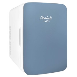 Cooluli 10L Mini Fridge for Bedroom - Car, Office Desk & College Dorm Room - 12v Portable Cooler & Warmer for Food, Drinks, Skincare, Beauty & Makeup - AC/DC Small Refrigerator with Glass Front, Blue