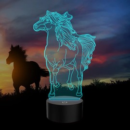 PONLCY 3D Illusion Lamp Horse LED Night Light, 16 Colours, Remote Control, USB Desk Lamps, Bedroom Decoration, Table Lamp for Children, Christmas, Birthday Gifts