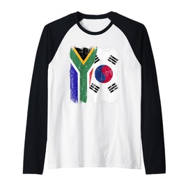 South Africa South Korea Half Flag South African Korean Raglan Baseball Tee