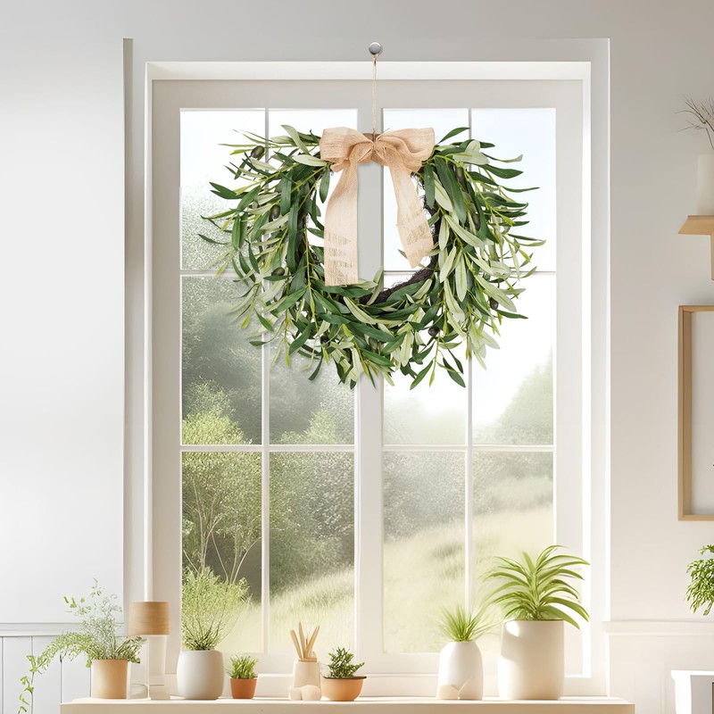 Olive Wreath for Front Door, 19'' Real Touch Door Wreath