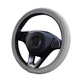 CGEAMDY Car Steering Wheel Cover, Universal 38 cm Microfibre Steering Wheel Cover, Non-Slip Breathable Steering Wheel Cover, Odour-Free Steering Wheel Cover, Steering Wheel Protector (Grey)