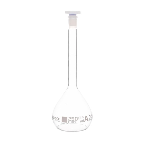 EISCO Volumetric Flask, 250ml - Class A 14/23 Polyethylene Stopper,