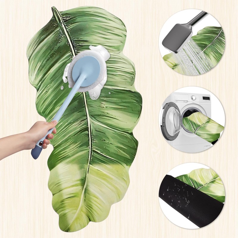 YOOCHUENG Leaf-shaped bath mat, ultra-thin, quick-drying, non-slip and absorbent bath