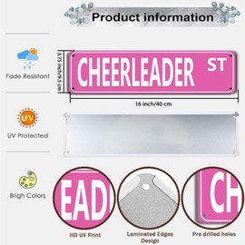 Retro Style Pink "CHEERLEADER" Street Metal Tin Sign, 16x4 inches, Perfect for Home, Dorm, or Dance Room Decor, Unique Squad Accessory (B73)