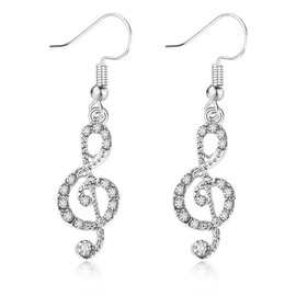 QLUYCKW Delicate Music Note Dangle Earrings CZ Clear Crystal Musical Fans Drop Earring Rhinestone Fashion Costume Jewelry Gift for Women (B)