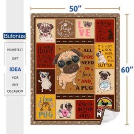 Butonus Pug Gifts for Pug Lovers,Pug Gifts,Gifts for Pug Lovers,Pug Dad/Mom Gifts,Pug Blanket,Black Pug Gifts,Pug Stuff,Pug Decor Blanket 60" x50",Dog Mom Gifts for Women,Dog Dad Gifts for Men