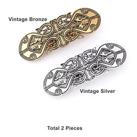 2pcs Viking Vintage Celtic Knot Hair Clip Large-Medium Metal Hollow Barrettes Hair Accessories Headwear Styling Gifts for Women Girls (Silver, Bronze)