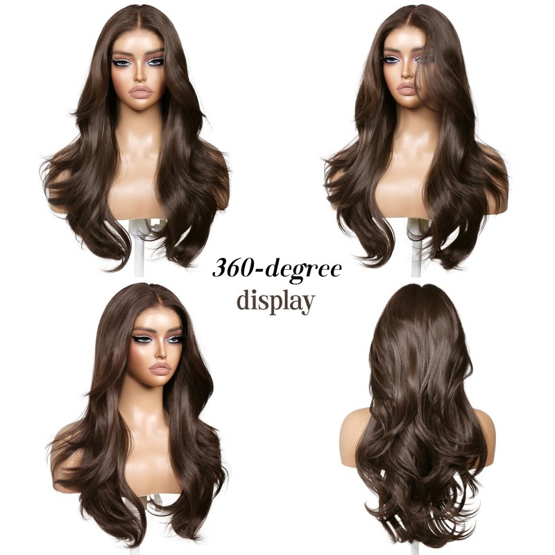 ENCOUNTERU Chocolate Brown Glueless Wig with Bangs Body Wave Layered