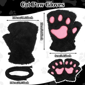 Cat Paw Fingerless Gloves, Furry Paws Gloves Faux Fur Plush Furry Cat Claw Glove Cute Cosplay Costume Accessories for Women(Black)