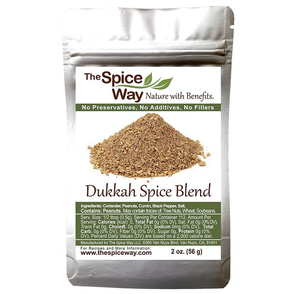 The Spice Way Real Dukkah - Traditional Egyptian Spice Blend. No Additives, No Preservatives, No Fillers, Just Spices and Herbs We Grow, Dry and Blend In Our Farm. Resealable Bag 2 oz