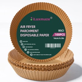 Air Fryer Round Disposable Paper Liners 100 Pieces, 16cm/6.3in Round Air Fryer Liners, Non-Stick, Oil Proof, Food Grade Parchment, 100 PCS, Brown Liner Kitchen Circle Baking or Cooking.