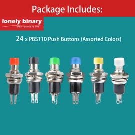 Lonely Binary 24-Pack PBS110 Momentary Push Buttons – Assorted Color Panel Mount SPST ON-Off Switches for Arduino, ESP32, Raspberry Pi Pico & DIY Electronics