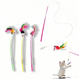 4-Pack Cat Wand Toys with Bells – Interactive Feather Teaser Wands for Indoor Cats & Kittens, Colorful Plush Mouse Lure, 11.8 Inch Fishing Pole Design for Exercise, Hunting & Boredom Relief