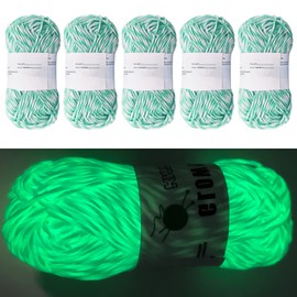 5pcs Glow in The Dark Variegated Yarn,Acrylic Yarn for Crocheting,uminous Yarn,DIY Craft, Yarn,Luminous Yarn for Woven Pendants, Accessories and Other Small Items.55 Yards Per Roll. (Lake Green)