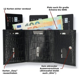 - Solo Pelle® Slim Wallet with Coin Compartment [12 Cards] Riga [RFID Protection] Card Wallet with Coin Compartment [Leather] Smart Wallet for Men and Women, croco black