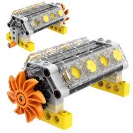 Domoni Complete Crankshaft Engine Kit with Connecting Rod and Cylinder Head - Fully Compatible with V8 Style Technical Parts, MOC Projects, STEM Builds, RC Cars and Bulk Blocks
