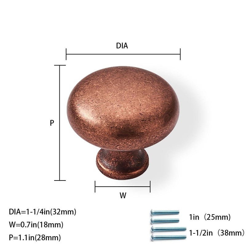 CABDM 10 Pack Antique Copper Cabinet Knobs - Single Hole