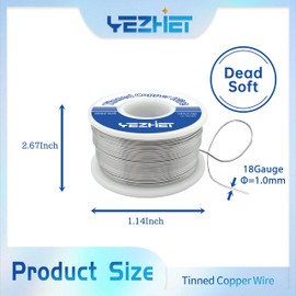 YEZHET Tinned Copper Bus Bar Wire 108 Ft, 18 Gauge, 0.5LB Spool for Stained Glass Project, Crafts, and Jewelry Making
