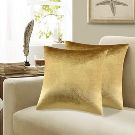 GIGIZAZA Gold Cushion Covers 55cm x 55cm Velvet Decorative Square Throw Pillowcases for Living Room Sofa Bedroom 22x22 Inches 2 Pack