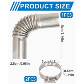 IPNSDON 1 Stainless Steel Exhaust Pipe Elbow 25 mm Exhaust Pipe Vent Hose Stainless Steel Additional Heating Car Heater Exhaust Pipe with Two Stainless Steel Clamps for Diesel Heating