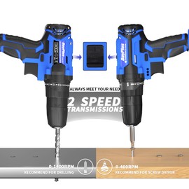 21V Cordless Drill, Electric Screwdriver, Max 45Nm Power Tools Electric Drill Driver, 25+1 Torque, 2 Speed, LED Lights, Handle Drill Kit for DIY - Electric Drill Body Only (No Battery)