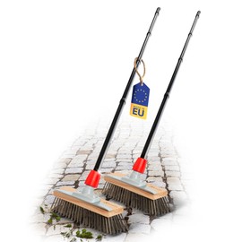 Novaliv 2 x Robust Wire Brush with Handle - Steel Broom with 4-Piece Handle, Efficient Moss Removal, Street Broom, for Paving Stones & Garden, Steel Brooms, Moss Scratchers, Pizza Brush, Pizza Stone