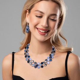 Flyonce Blue Necklaces for Women, Fashion Boho Shell Beaded Statement Chunky Collar Necklace Costume Jewelry