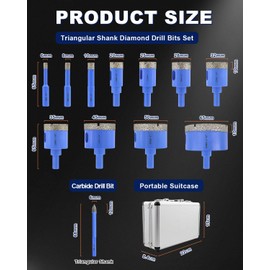 Diamond Tile Hole Saw Kit - 12Pcs 1/4'', 5/16'', 3/8'', 4/5'', 1'', 1-1/8'', 1-1/4'', 1-3/8'', 1-3/4'', 2'', 2-1/2'' Drill Bits Set, 1/4'' Carbide Drill Bit for Porcelain Tile Ceramic Granite Marble