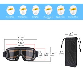 Ashilun Retro Pilot Motorcycle Goggles - Fog-proof Warm Riding Goggles for ATV, Bike, Motocross - Safety Glasses (Black Frame/Red Mirrored Lens)