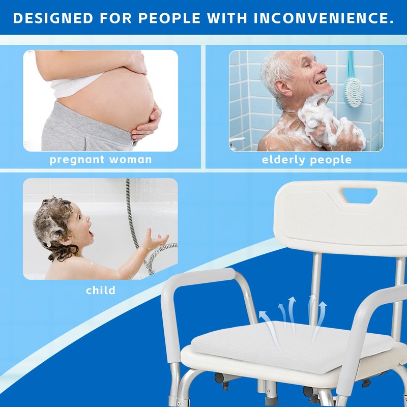 Non-Slip Shower Seat Cushion with 3D Mesh & Hooks -