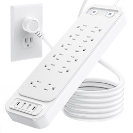 NUOWEI Regleta con Protector Supresor De Picos De Voltaje, Regleta Multicontacto De 1.8M con 2 Puertos USB y 2 Puertos Type-C, Multicontacto Inteligente para Dormitorios, Viviendas y Oficinas (White)