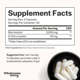 Myo-inositol y D-Chiro mezcla de inositol | Suministro de 30 días | Relación 40:1 más beneficiosa| Vitamina B8 | Fabricado en Estados Unidos (120 cáps