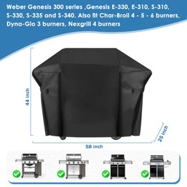 58" Grill Cover for Weber Genesis II, Genesis II LX 300 Series and Genesis 300 Series Gas Grills, Heavy Duty Waterproof UV and Fade Resistant Cover Replace Weber 7130, Outdoor BBQ Cover