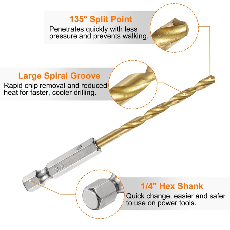 sourcing map 6pcs 1/4" Hex Shank Twist Drill Bits 3.5mm