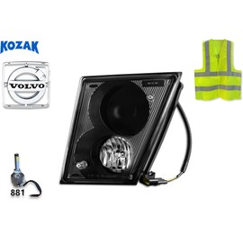 KOZAK Bumper Fog Light Black Halogen OE# 20737500 (Left Driver Side) Single Bulb Compatible with V0lv0 VNL 2004-2017 PLUS Logo Emblem, 1x 881 LED Bulbs Vest