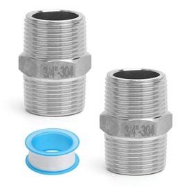 APOMOONS 2 Stück Doppelnippel 3/4 Zoll aus Edelstahl 304 Außengewinde Sechskantverbinder Zubehör mit Rohmaterialband Fitting für Trinkwassersysteme Heimwerkerprojekte Verlängerung Rohrverbindungsumbau