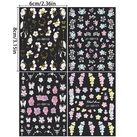 5D Embossed Flower Nail Stickers for Nail Art 5D Acrylic Carved Flower Nail Decals Rose Butterfly Nail Art Stickers Floral Petals Nail Design Stickers Flower Stickers for Nails DIY Nail Accessories
