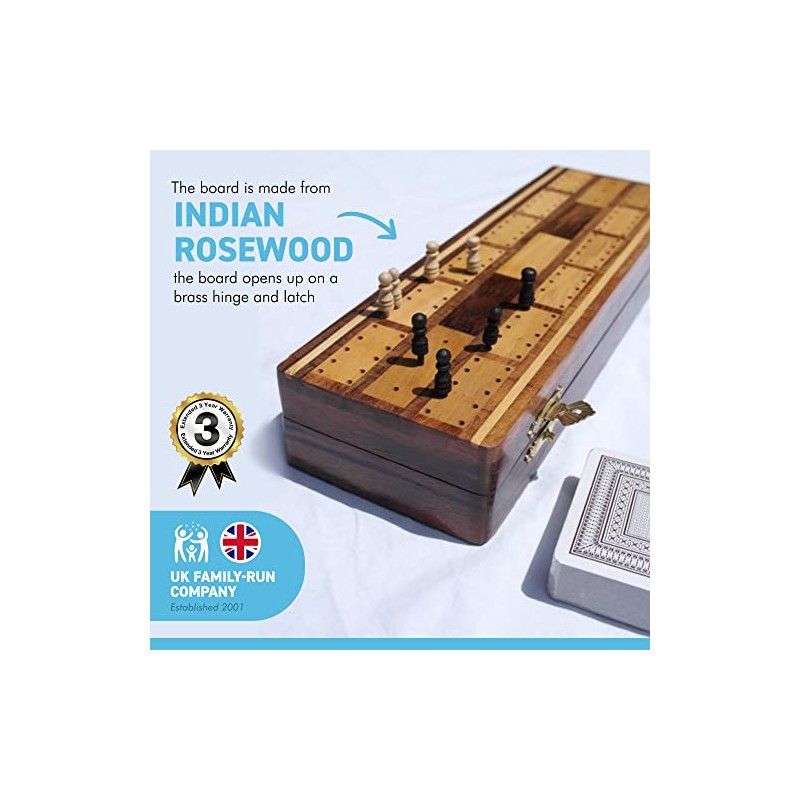 Thorness Wooden Cribbage Board with pegs and Two Packs of