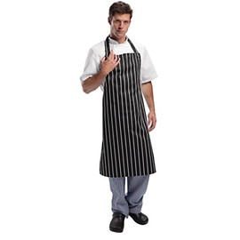Whites Bib Apron Butchers Stripe Kitchen Chef Cooking and Barbecue for Men and Women | Black and White | Polycotton | Size: 970(L) x 710(W)mm | A935