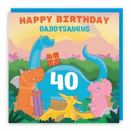 Hunts England - Daddy 40th Birthday Dinosaur Party Card - Happy Birthday - Daddysaurus - 40 - Imagination Collection