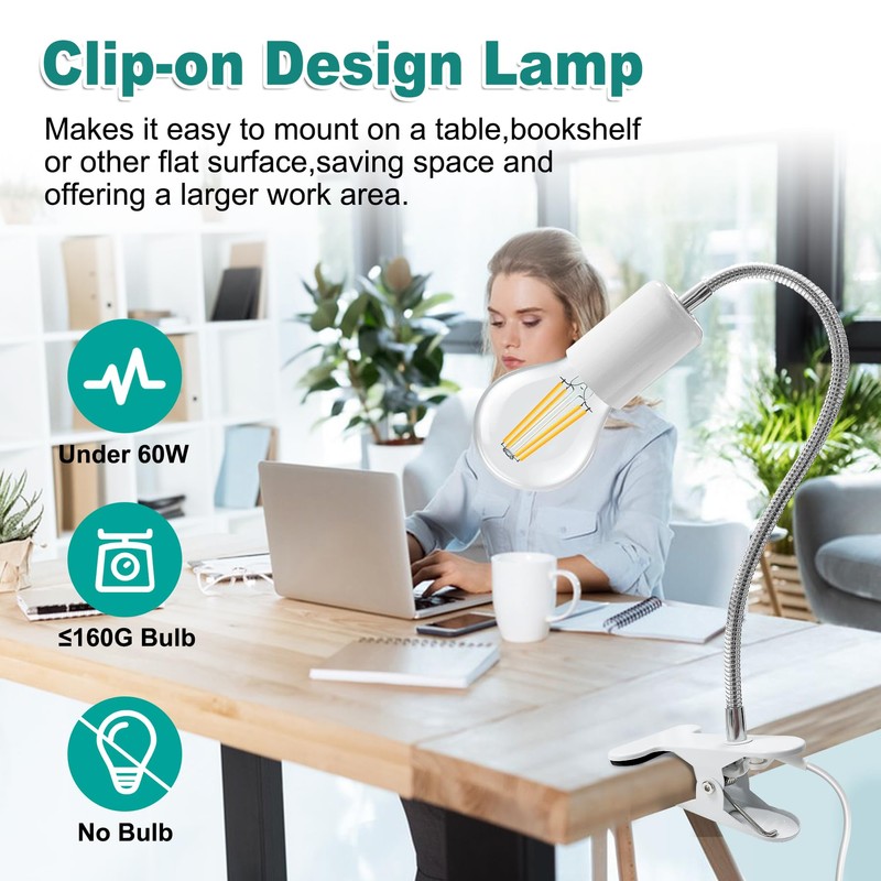 Desk Clip Lamp Holder, Clip on Light with Metal Clip