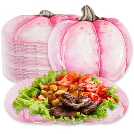 JarThenaAMCS 40Pcs Pink Pumpkin Paper Plates Fall Disposable Plates Watercolor Pumpkin Dessert Plates for Fall Harvest Thanksgiving Baby Shower Tableware Supplies, 9 Inch