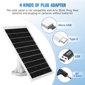 8W Solar Panel for Security Camera 2 Pack, 5V Solar Panel Charger is Compatible with WYZE Battery Cam Pro, Eufy Camera & Arlo Essential Spotlight/XL Spotlight Camera, with Micro USB, DC, USB-C Port