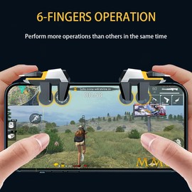 GOFOYO Mobile Game Controller Trigger,6 Finger Game Trigger Gamepad Large Thickness, Sensitive Trigger with 3 Pair Gaming Finger Sleeves