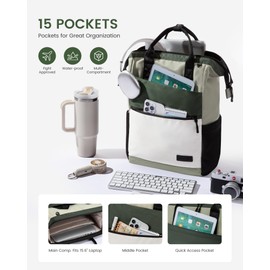 LOVEVOOK Backpack Women, Laptop School Backpack Teenager, Pea Greeen, 15.6 inches