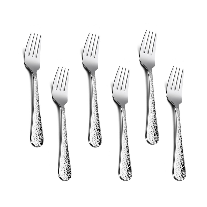 Hammered Salad Forks Set of 6, E-far Stainless Steel Appetizer
