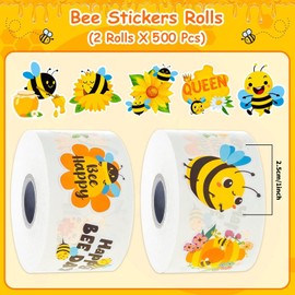1000 PCS Bee Stickers for Kids,1 Inch Reward Stickers in 16 Patterns,Teacher Supplies for Classroom,Animal Stickers Bulk for Kids,2 Rolls Motivational Stickers for Kids (Bee Sticker)