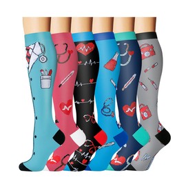 GEYIWSSXY 6 Pairs Compression Socks for Men Women Colourful Support Socks for Sports Running Travel Cycling, Multicolor-18, S - M